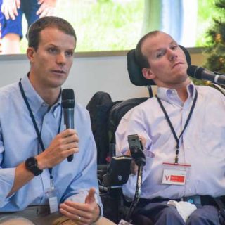 Kyle and Brent Pease also known as The Pease Brothers at a speaking engagement